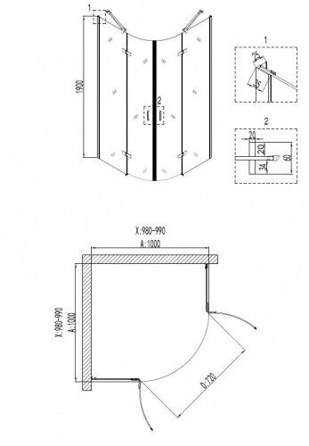 Niagara Nova NG-6816-08ВLACK душевое ограждение 100х100см, распашная дверь