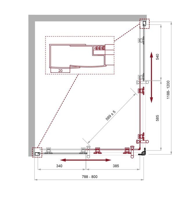 BelBagno UNO-195-AH-2-120/80-C-Cr душевой уголок 120х80х195 см, дверь раздвижная, стекло прозрачное, профиль хром