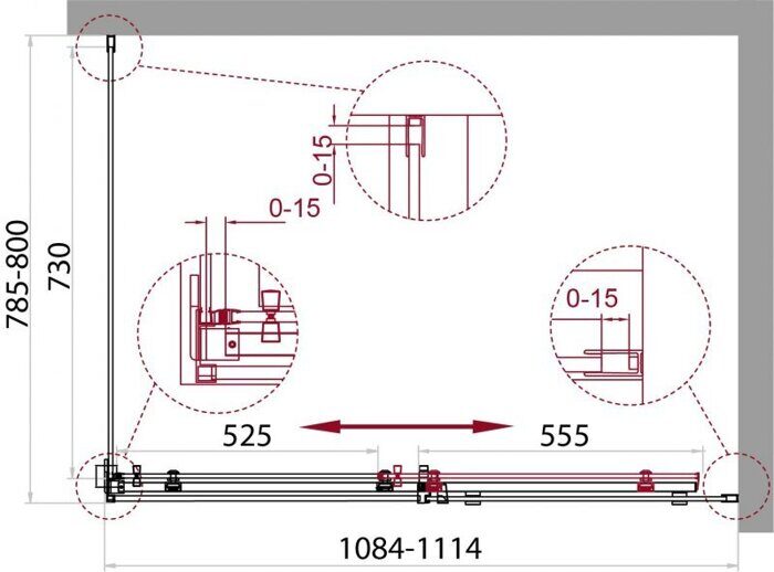 BelBagno ACQUA-AH-1-110/80-C-Cr душевой уголок 110х80х195 см, дверь раздвижная, стекло прозрачное, профиль хром