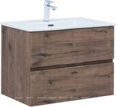 Алвита new 70 тумба дуб веллингтон табак для ванной комнаты 2 ящика с раковиной-столешницей Flat 70 Aquanet