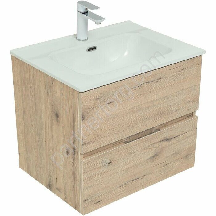 Алвита New 60 тумба дуб веллингтон белый для ванной комнаты 2 ящика с раковиной-столешницей Flat 60 Aquanet