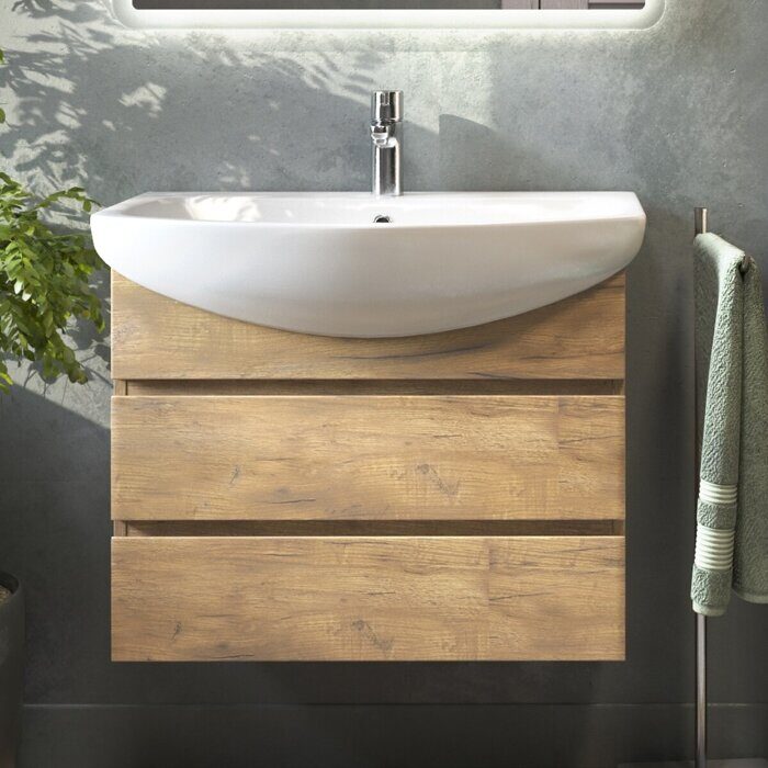 Wing 700-0-2 тумба подвесная дуб золотой для ванной комнаты с умывальником Балтика 70