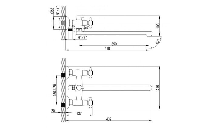 Standard LM2112C, смеситель для ванны и душа, с плоским изливом, хром Lemark