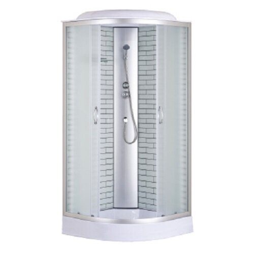 Loranto CS-6690-13FW 90, 90*90*215 душевая кабина, поддон 13см, матовое стекло, стенки белый кирпич