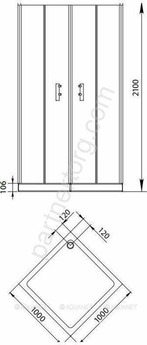 Aquanet Alfa Cube NAA1142, душевой уголок квадратный 100х100х210 см, прозрачное стекло, профиль хром