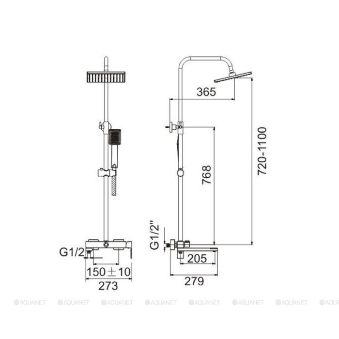 B24613-7 Haiba Душевая система с верхним душем и ручной лейкой черный, однорычажная, тропический душ, короткий излив