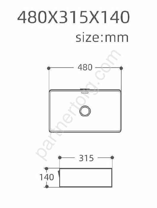 PERFECT-2-MB раковина накладная 480х315х140 без отверстия под смеситель черная матовая