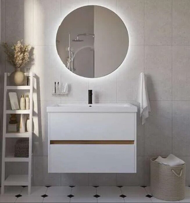 Veil 80П тумба в ванную комнату  2 ящика Аляска/Дуб вотан,  1Марка