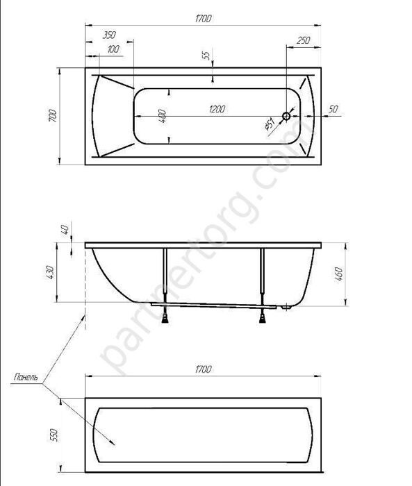 Модерн ванна акриловая 170х70 см MarkaOne