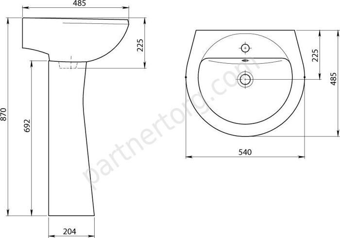 Santeri Соната 52 см белый умывальник с пьедесталом