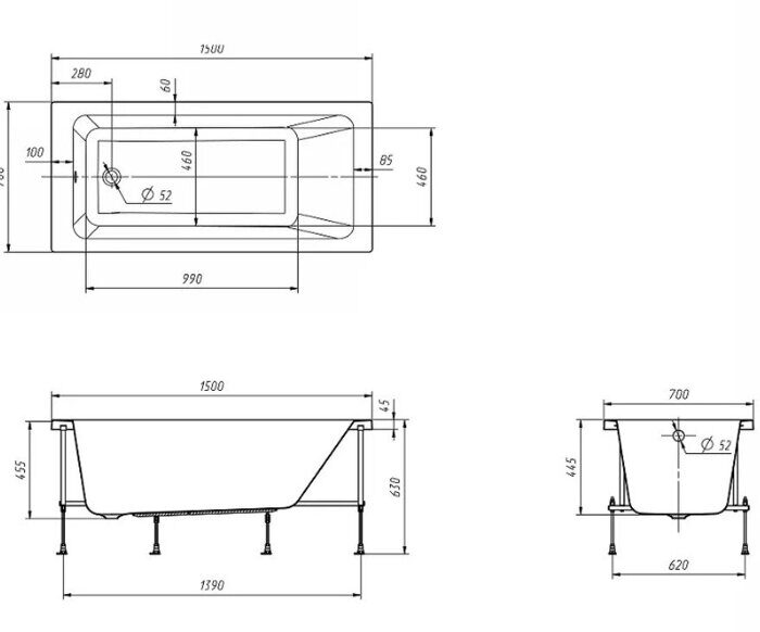 Leon Roca ванна акриловая прямоугольная 150х70см