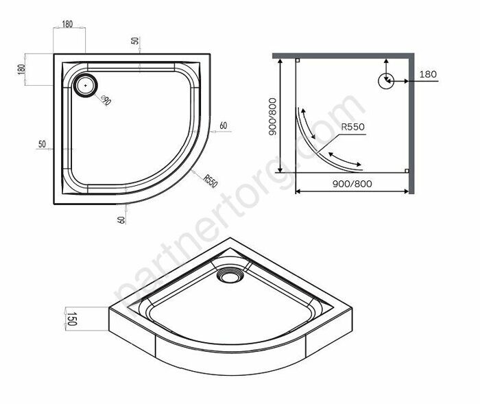 X-Joy Twin Slide AM.PM поддон душевой 80x80см с каркасом и съемным экраном  W88T-205-080W