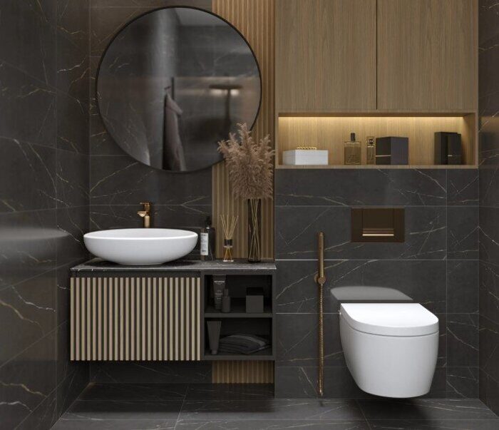 Rail 90П 1я 2п Gray тумба в ванную подвесная с керамогранитной столешницей