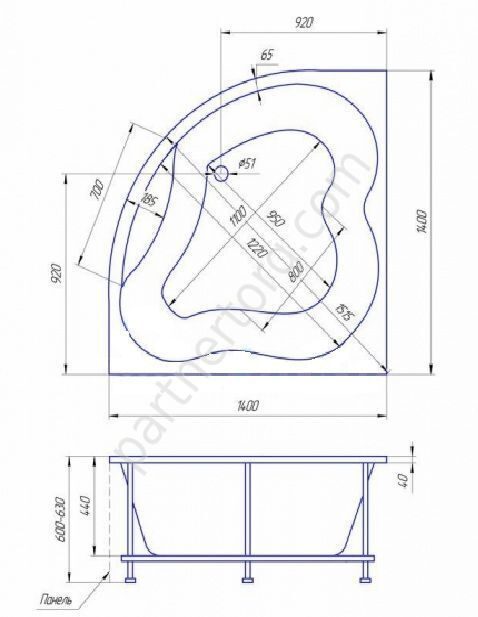 Кассандра ванна акриловая угловая 140х140 см 1 Марка