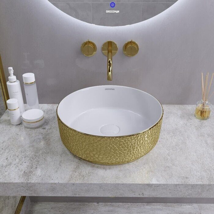 Grossman GR-5010GWL накладная раковина золото-белая