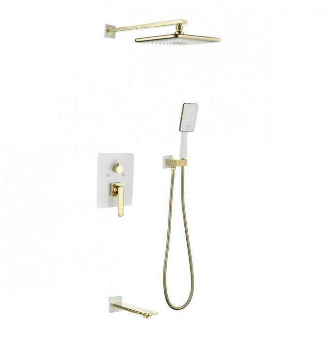 Mista LM6422WG душевая система скрытого монтажа с тропическим душем и изливом, белый-золото Lemark