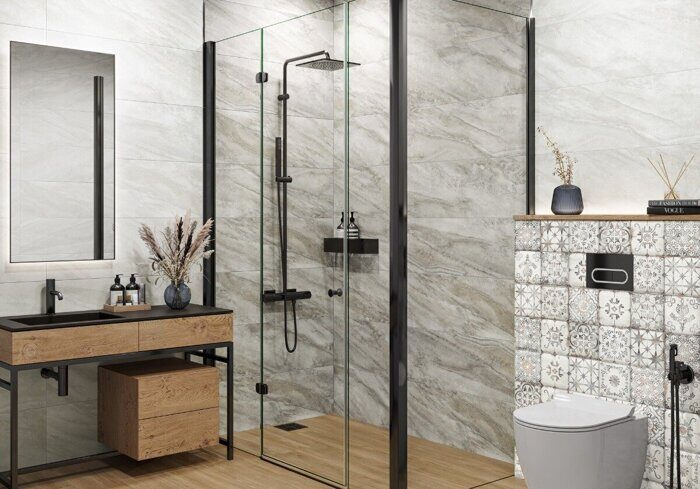 Maiolica Dark Delacora настенная плитка серая глянцевая 30х90см