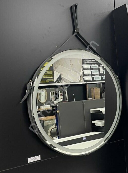 Millenium LED зеркало круглое кантом из кожаного ремня