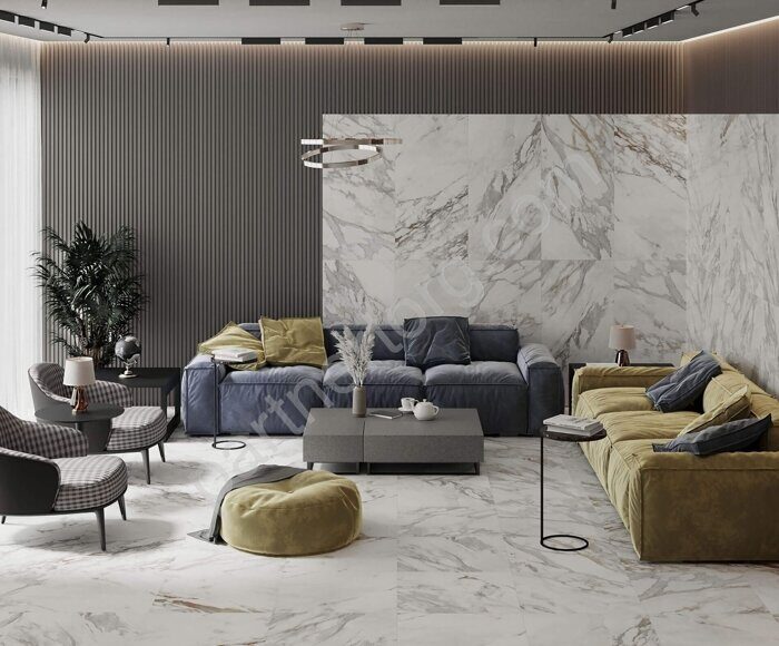 Calacatta Roma белый полированный керамогранит 60х120см Laparet