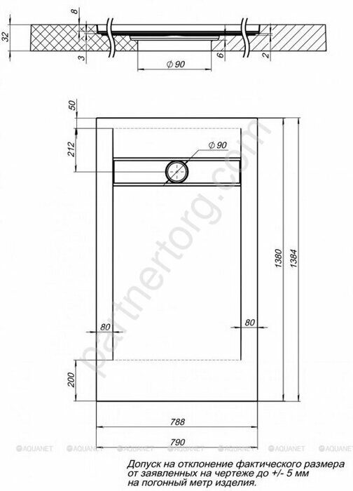 Aquanet Delight душевой поддон литьевой мрамор, 140х80 серый