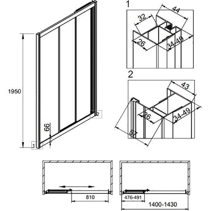 Veconi VN31-140-01-C5 душевая дверь раздвижная 140х195 см, профиль хром