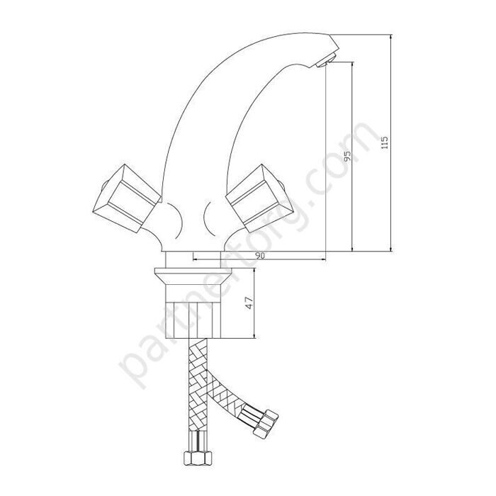 Е 10 Смеситель для умывальника с литым изливом, двуручный Славен