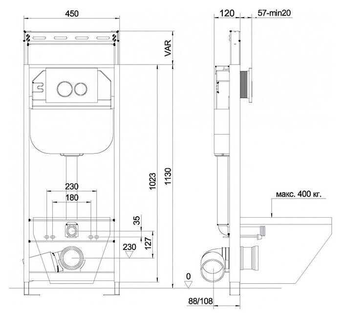 Aquanika Basic 10.702.450.00.00  инсталляция для подвесного унитаза