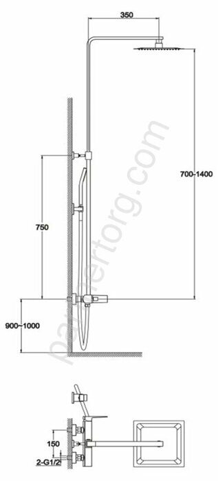 BelBagno ARL-DOCM-CRM душевая стойка с тропическим душем и смесителем, хром