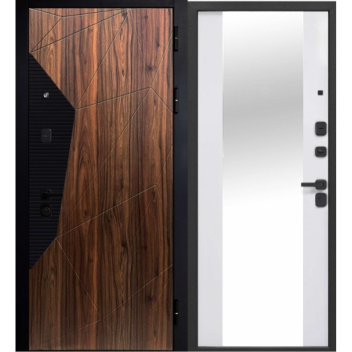 Геометрия Эмалит белый 9см дверь входная МДФ Орех Каньон Коньяк, Орех Пекан шоколад стронг, Эмалит белый с зеркалом