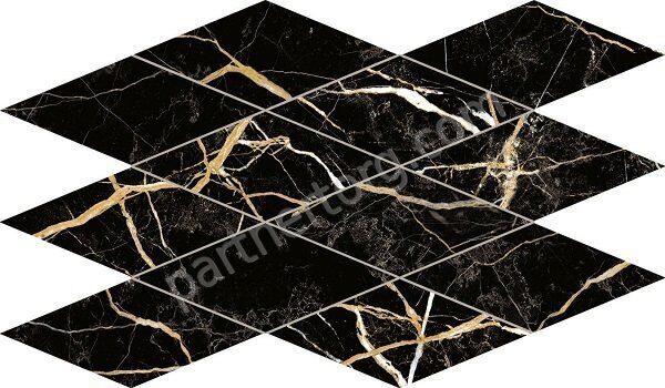Charme Extra Laurent Mosaico Diamond суперполированная мозаичная плитка чёрная Italon 28x48см