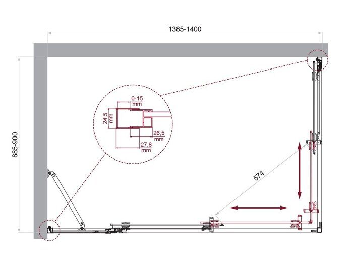BelBagno LUCE-AH-2/1-140/90-C-Cr душевой уголок 140х90х195 см, дверь раздвижная, стекло прозрачное, профиль хром
