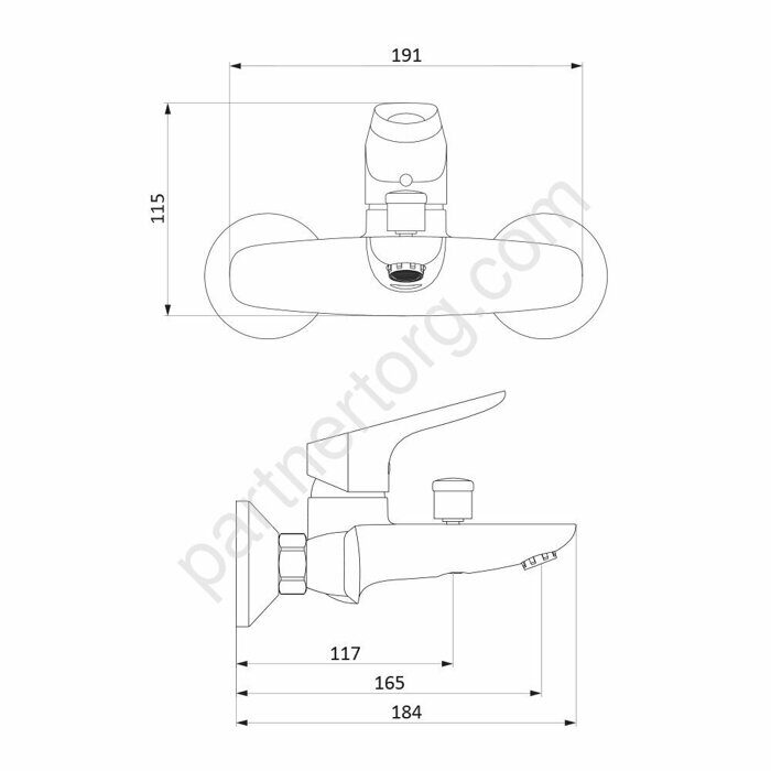 Смеситель для ванны и душа, черный 771000300 Origin Bit