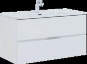 Алвита new 100 тумба белая для ванной комнаты 2 ящика с раковиной Flat 100 Aquanet