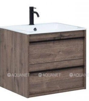 Lino 60 тумба дуб веллингтон для ванной комнаты с раковиной-столешницей Flat 60 Aquanet