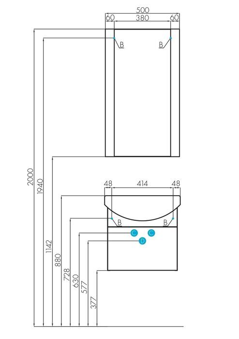 Ария 50 см тумба подвесная белая для ванной комнаты с раковиной Смайл 50 Aquaton