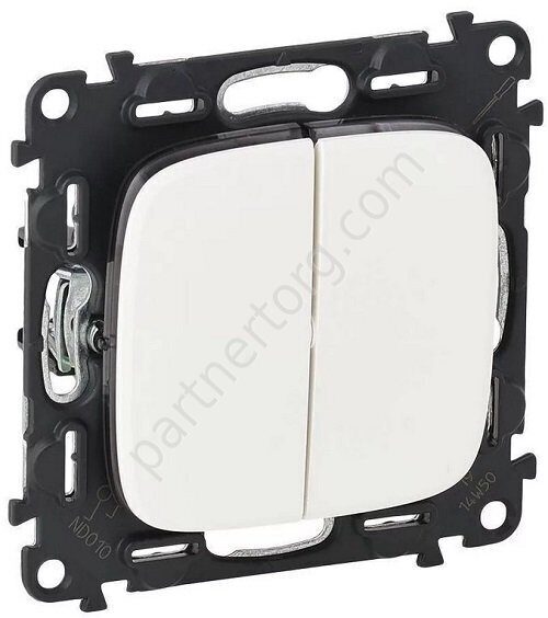 Legrand Valena Allure переключатель 2-х клавишный 10АX 250В, безвинтовые зажимы, цвет белый