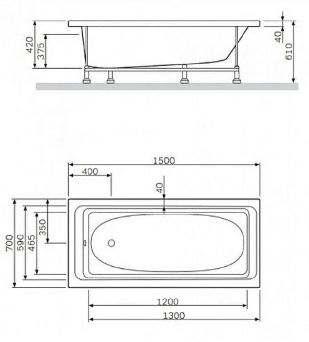 Gamma ванна акриловая прямоугольная 150х70см Alba Spa