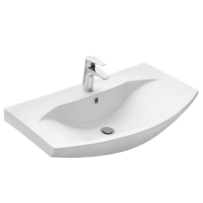 Ария 80 см тумба подвесная белая для ванной комнаты с раковиной Смайл 80 Aquaton