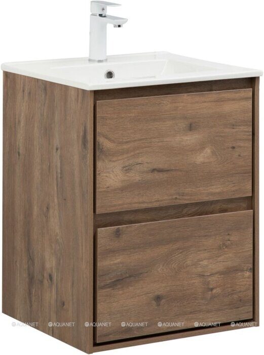 Милан 50 тумба дуб рустикальный для ванной комнаты с накладной керамической раковиной Flash 505*465*195 Aquanet