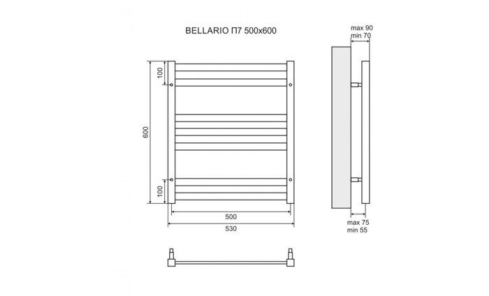 Bellario LM68607BL, полотенцесушитель водяной 50х60 см, черный Lemark