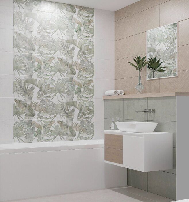 Fortezza Foglia настенная плитка белая матовая листья 31х63см Azori