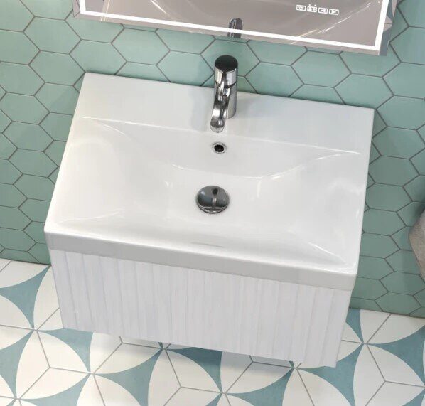 Compo 60.1Y Velvex подвесная тумба белая для ванной комнаты с керамической раковиной  9696-60