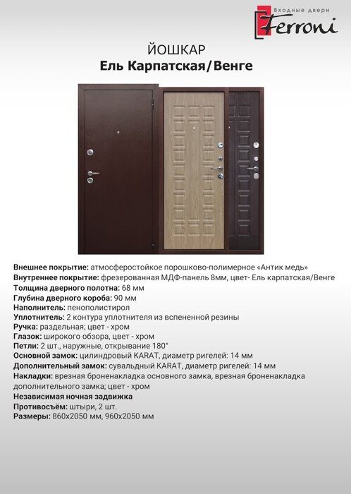 Йошкар NEW дверь входная Медный антик, Венге