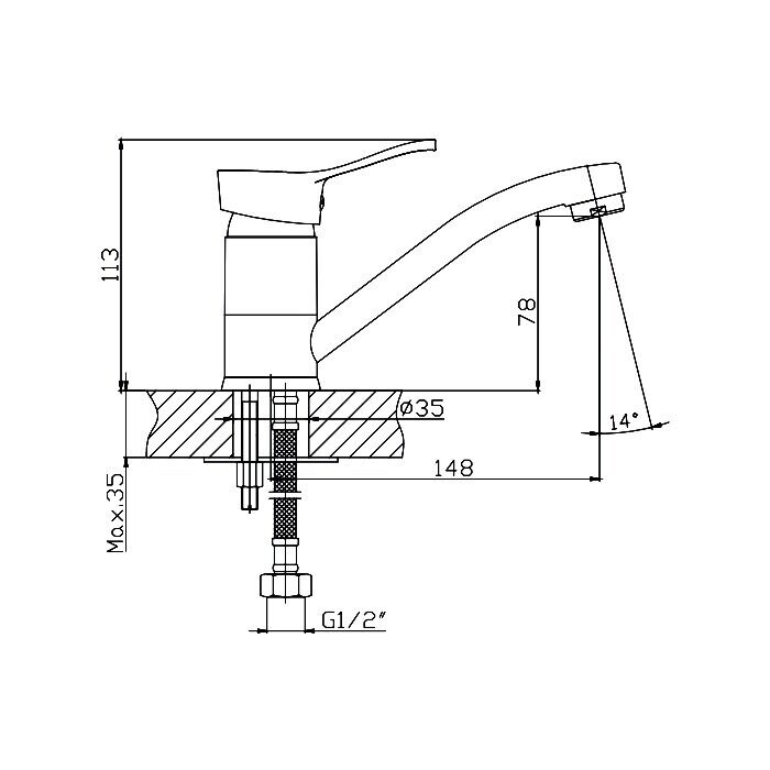 CN4514 Haiba Смеситель для кухни хром, однорычажный, шпилька
