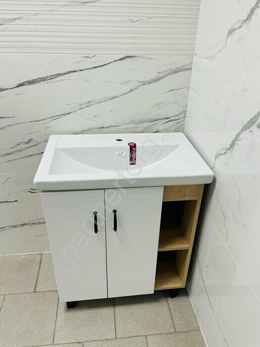 Тимбер 70 тумба для ванной комнаты белый /дуб сонома Onika с умывальником Фостер 70см