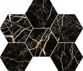 Charme Extra Laurent Mosaico Hexagon патинированная мозаичная плитка чёрная Italon 25х29см