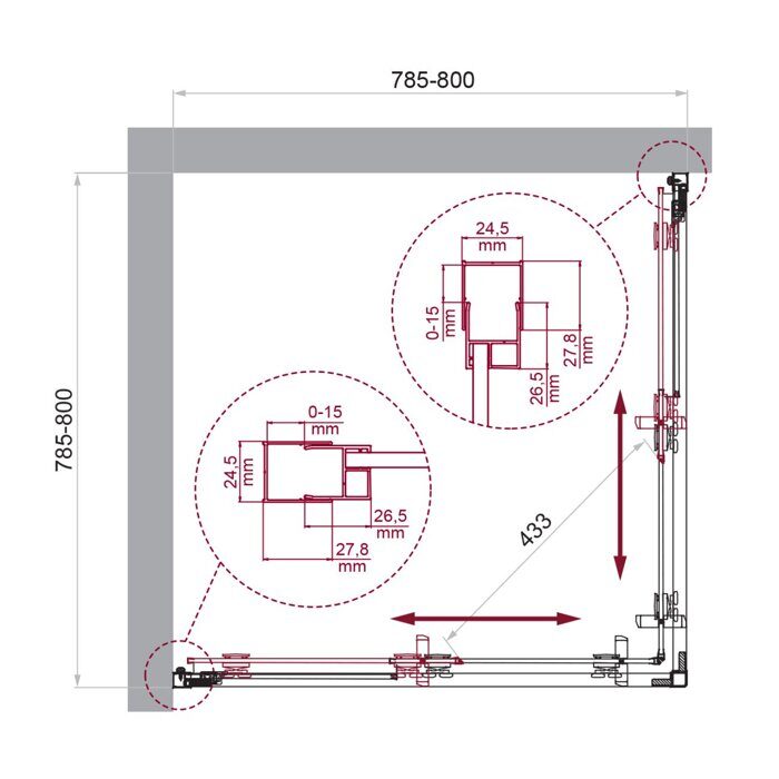 BelBagno LUCE-A-2-80-C-Cr душевой уголок 80х80х195 см, дверь раздвижная, стекло прозрачное, профиль хром