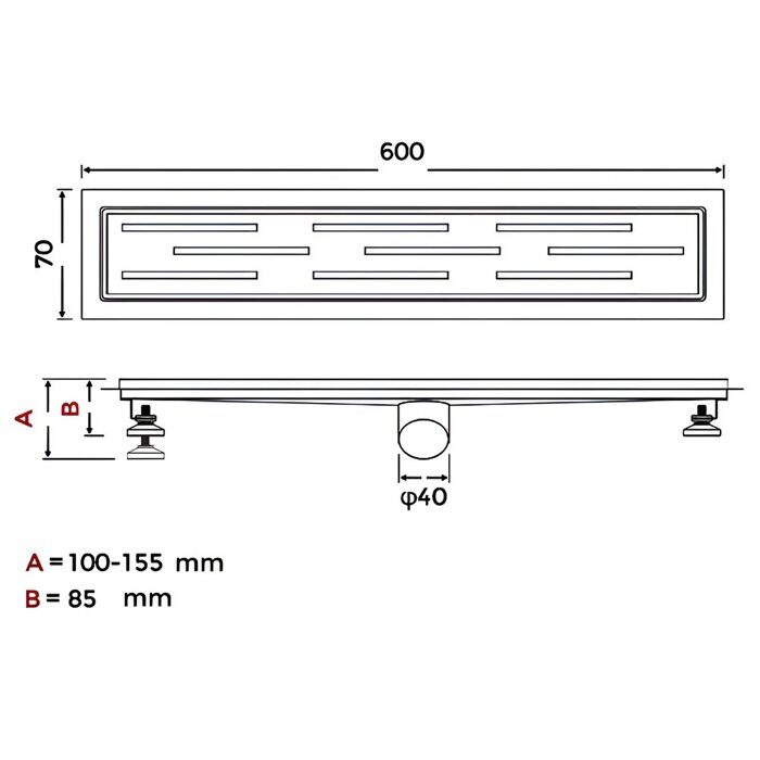 Gappo G86007-36 душевой трап 70х600 мм черный