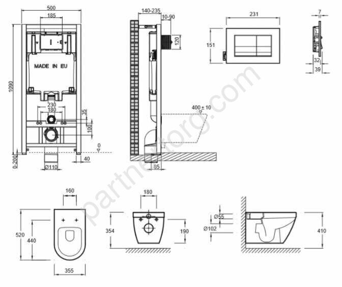 Комплект инсталляция Rodin+ с унитазом подвесным и сидением с микролифтомифтом Jacob Delafon
