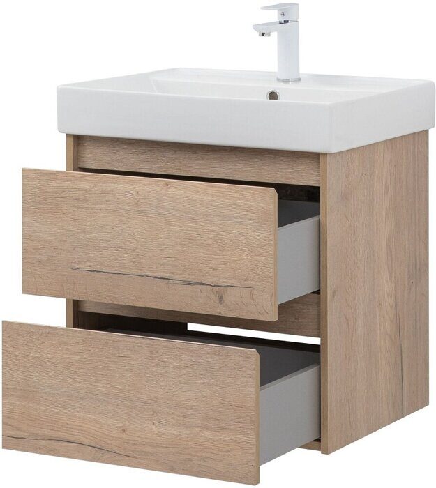 Nova Lite 60 тумба дуб крафт для ванной комнаты 2 ящика с раковиной-столешницей Латина 60 Aquanet